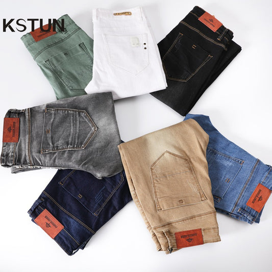 Mens Colored Jeans Stretch Skinny Jeans Men Fashion Casual Slim Fit Denim Trousers Male Green Black Khaki White Pants Male Brand