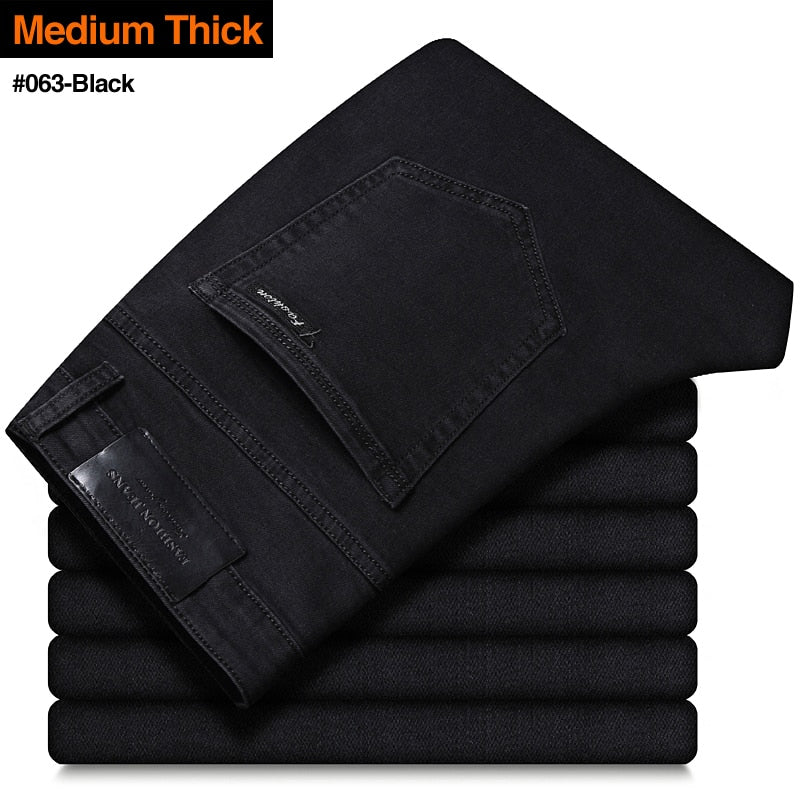 New Men&#39;s Stretch Regular Fit Jeans Business Casual Classic Style Fashion Denim Trousers Male Black Blue Gray Pants