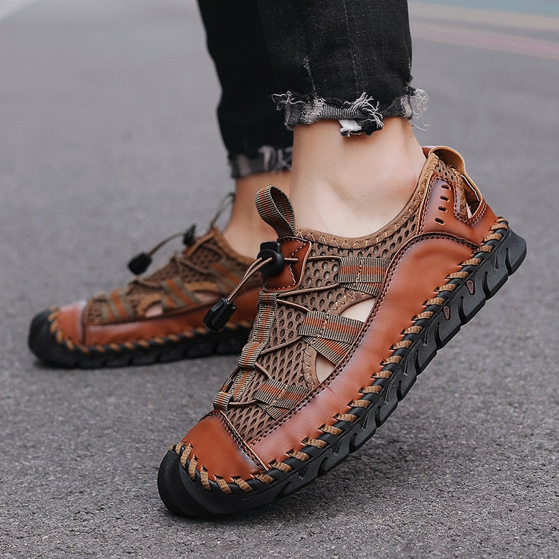 New Summer Genuine Leather Men Sandals Fashion Roman Sandals Handmade Men Casual Shoes Platform Outdoor Men&#39;s Beach Sandals