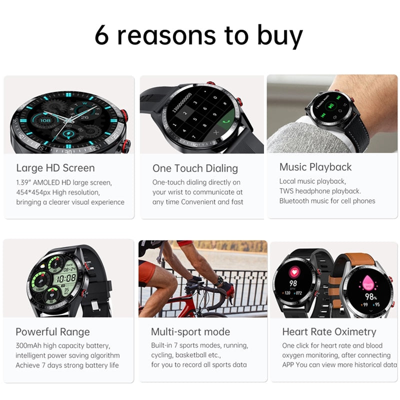 New 454*454 Screen Smart Watch Always Display The Time Bluetooth Call Local Music Smartwatch For Mens Android TWS Earphones