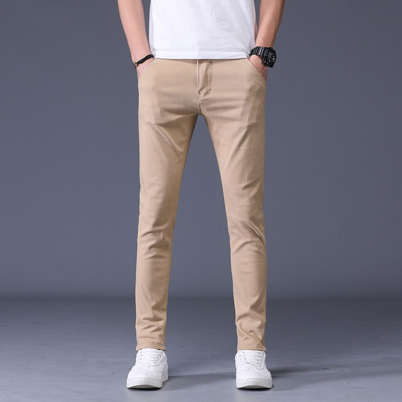 Classic Men&#39;s Khaki Casual Pants New Business Fashion Slim Fit Cotton Stretch Trousers Male Brand Clothing