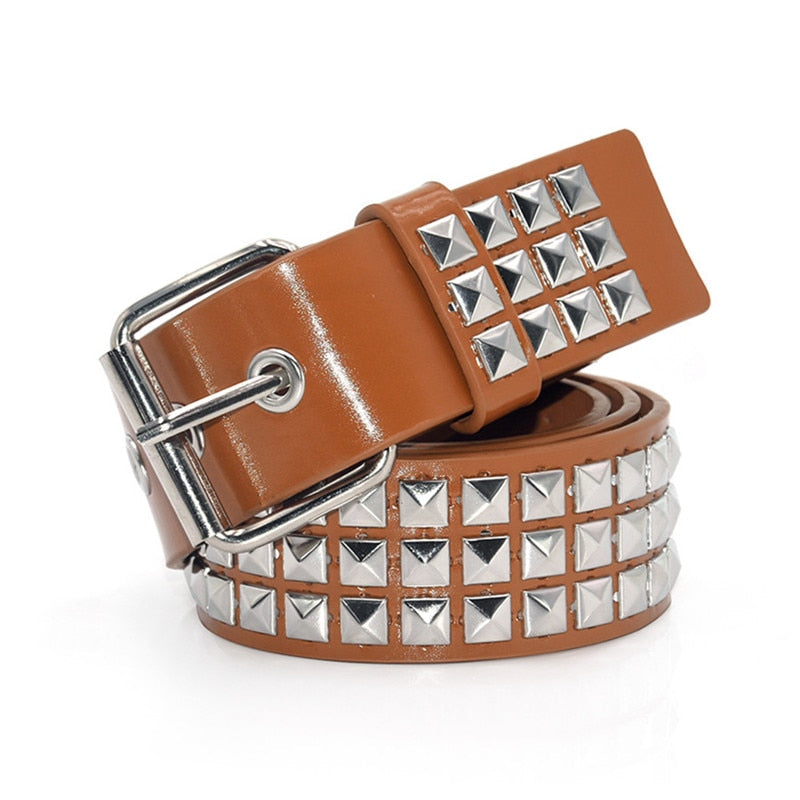 GAOKE Pyramid Fashion Rivet Belt Men&amp;Women&#39;s Studded Belt Punk Rock With Pin Buckle Hardware Jeans Designer Female Waist Belts