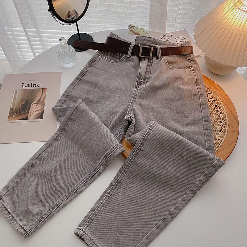 ZHISILAO Straight Jeans Women with Belt Vintage Basic Blue Ankle-length Denim Pants Boyfriend Gray Jeans Korean