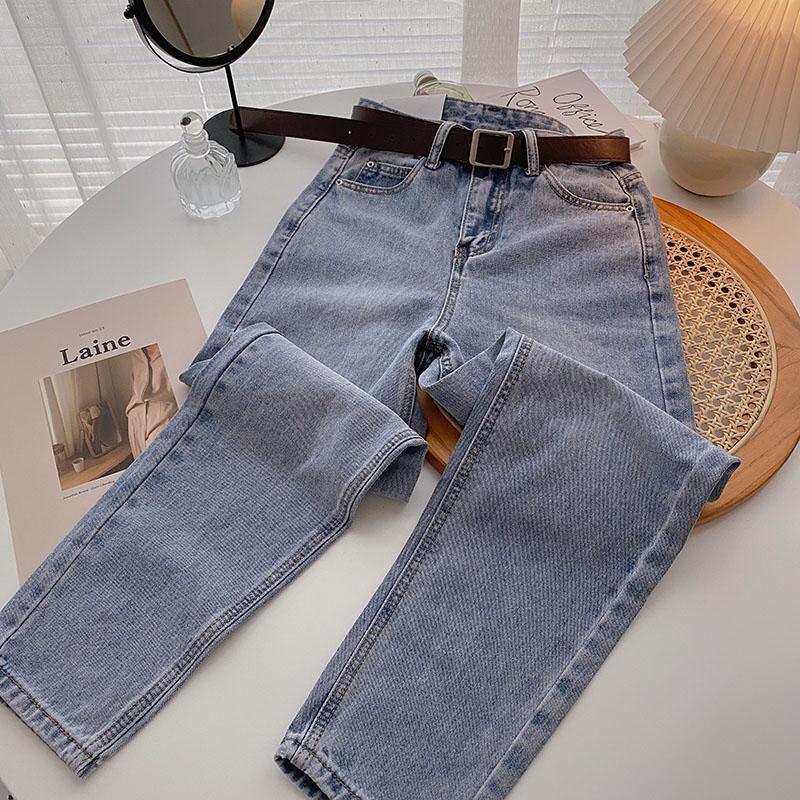 ZHISILAO Straight Jeans Women with Belt Vintage Basic Blue Ankle-length Denim Pants Boyfriend Gray Jeans Korean