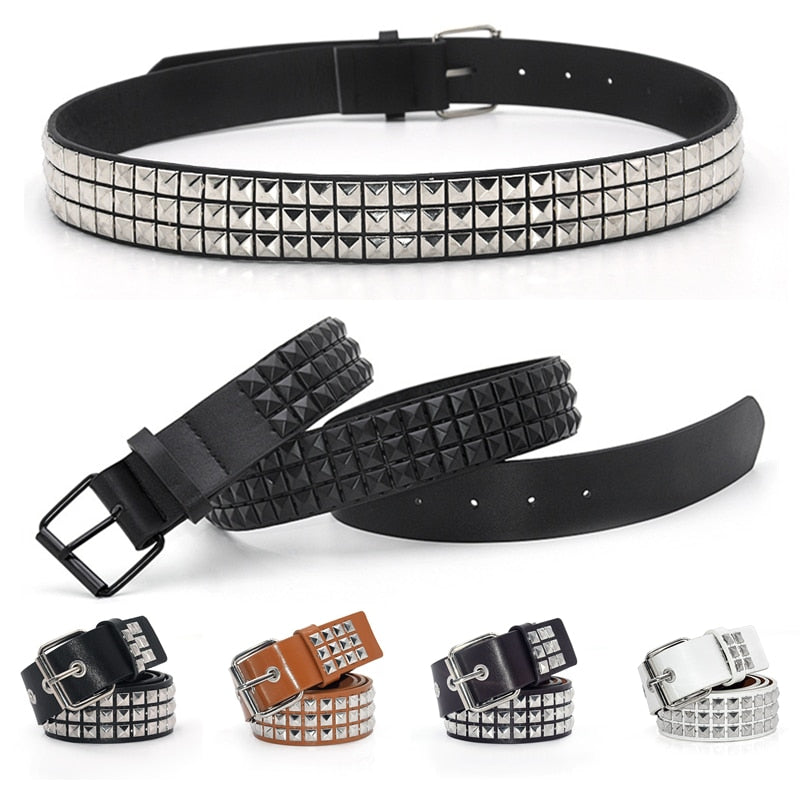 GAOKE Pyramid Fashion Rivet Belt Men&amp;Women&#39;s Studded Belt Punk Rock With Pin Buckle Hardware Jeans Designer Female Waist Belts