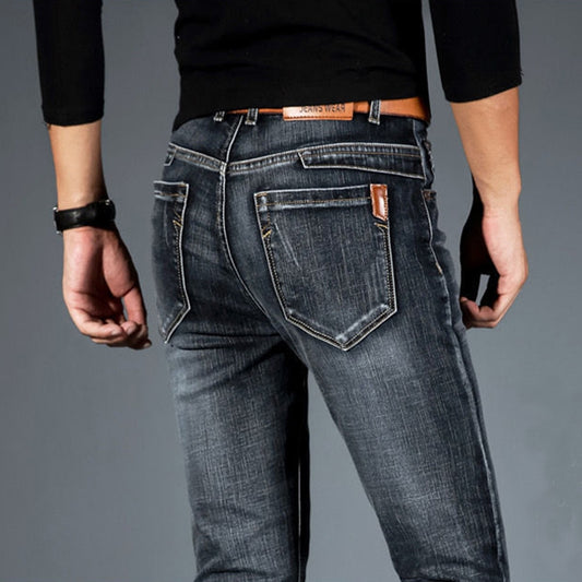 Spring Autumn Men&#39;s Smart Elastic Jeans Business Fashion Straight Regular Stretch Denim Trousers Men Jeans  28-40