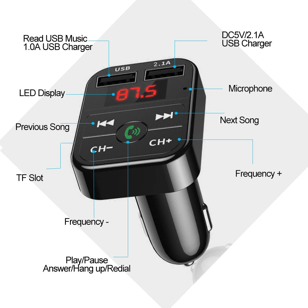 Car Bluetooth 5.0 FM Transmitter Wireless Handsfree Audio Receiver Auto MP3 Player 2.1A Dual USB Fast Charger Car Accessories