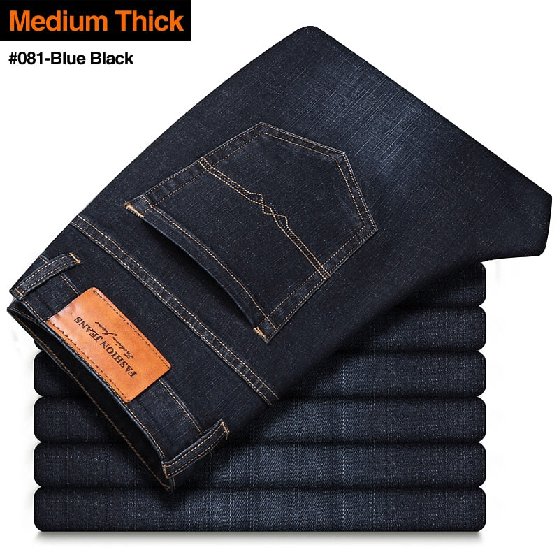 New Men&#39;s Stretch Regular Fit Jeans Business Casual Classic Style Fashion Denim Trousers Male Black Blue Gray Pants