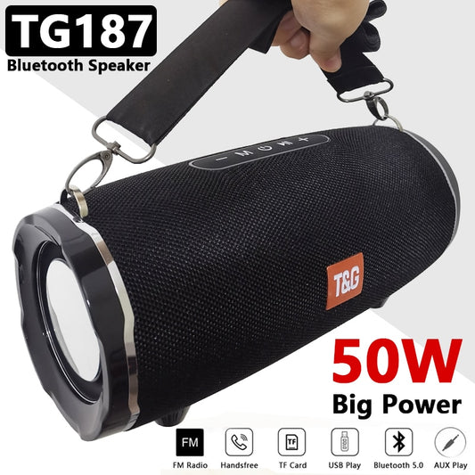 50W High Power TG187 Bluetooth Speaker Waterproof Portable Column For PC Computer Speakers Subwoofer Boom Box Music Center FM TF