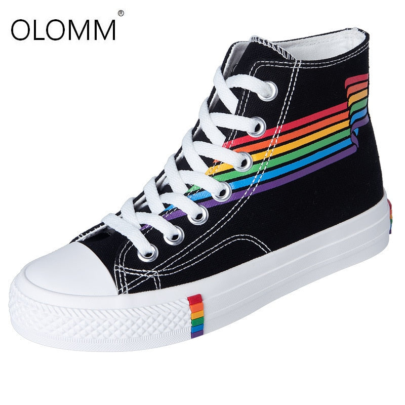 Classic Ladies Rainbow Canvas Shoes Women&#39;s Casual Sneakers Lace-up Shoes Zapatillas Mujer High Top Sneakers Zapatos De Mujer