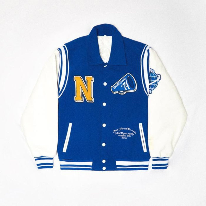 Neutrals Blue Varsity Bomber Jacket Man Contrast Sleeve PU Leather Coats Embroidery Jaded Casual London Baseball Jackets Women