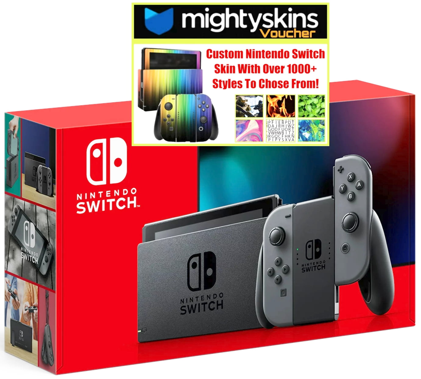 Nintendo Switch with Neon Blue and Neon Red Joy Con with MightySkins Voucher - Limited Bundle (JP Edition)