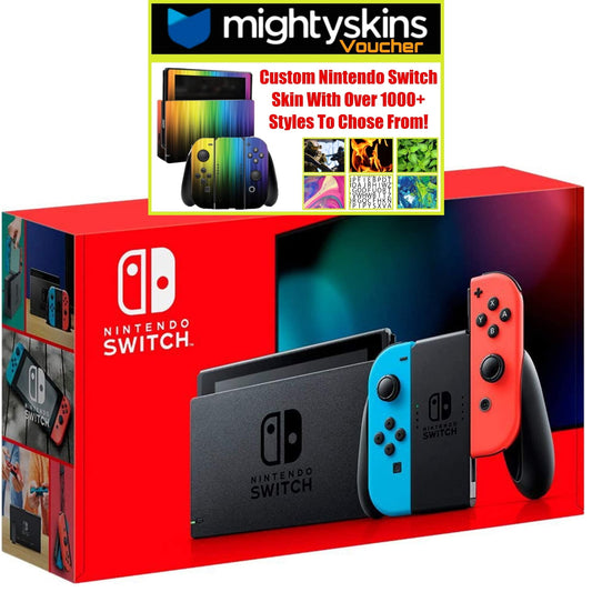 Nintendo Switch with Neon Blue and Neon Red Joy Con with MightySkins Voucher - Limited Bundle (JP Edition)