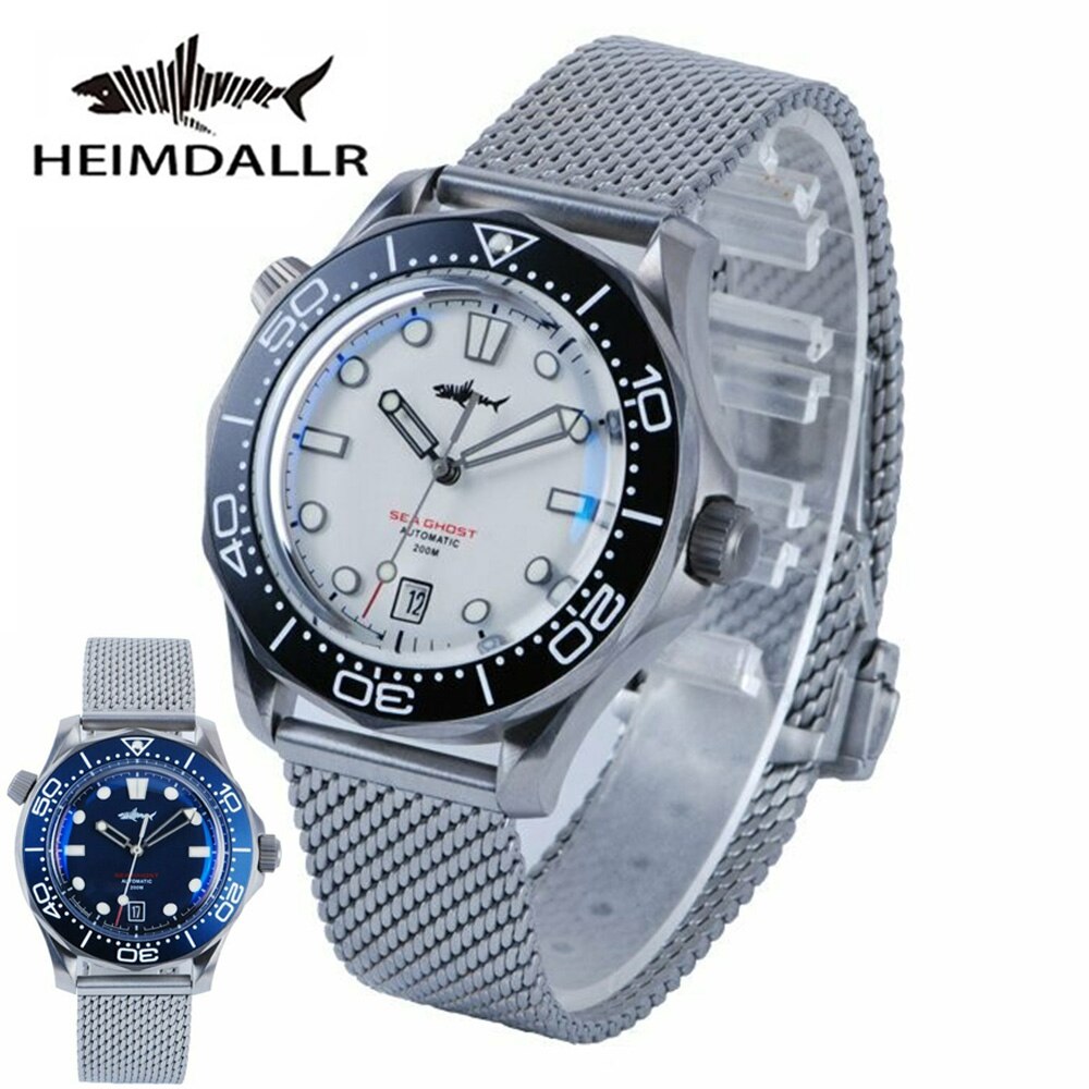 Heimdallr Watch Titanium Sea Ghost NTTD NH35 Automatic Mechanical C3 Luminous Steel Nylon White Black Dial 200M Dive Watches Men