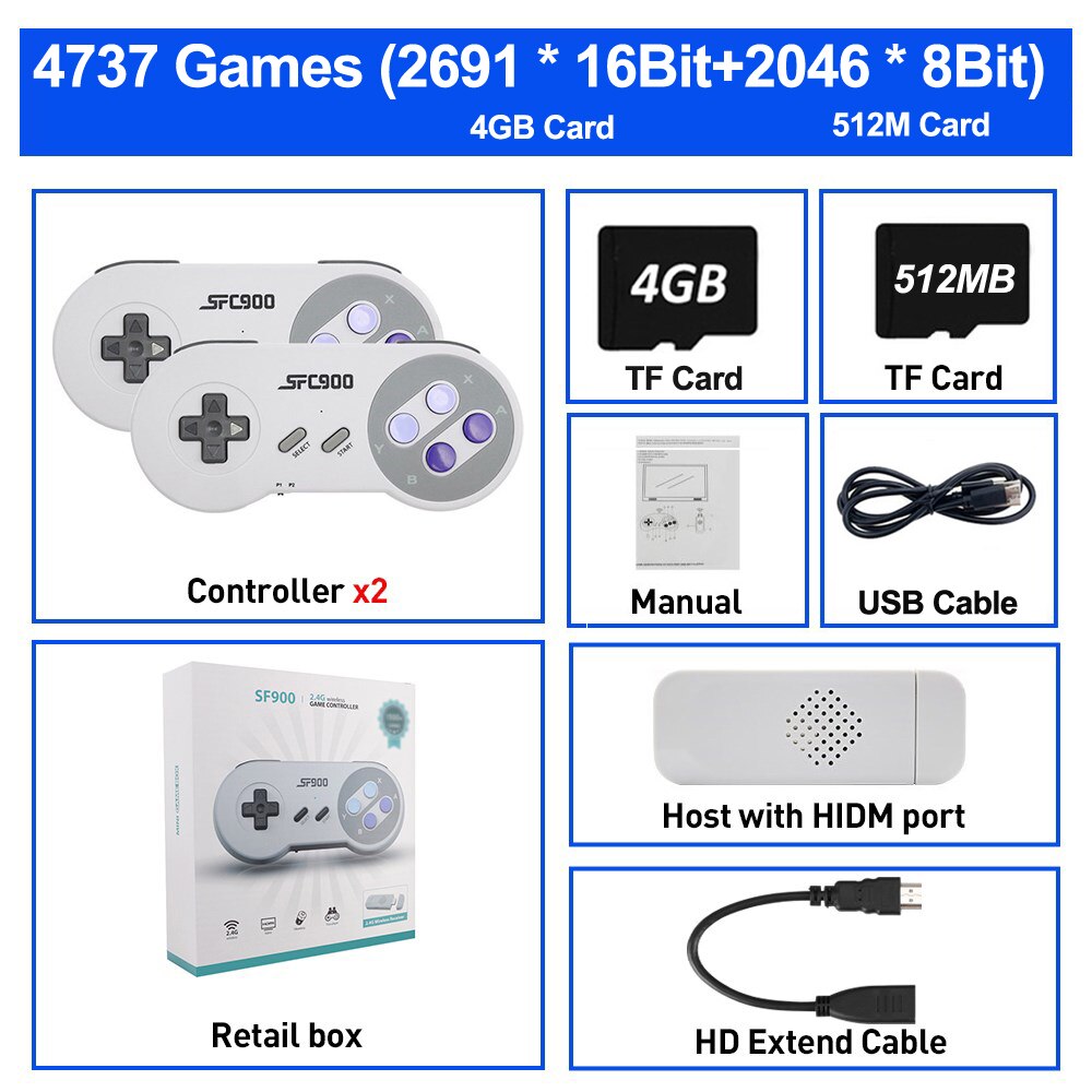 Retro Game Console 16 Bit MD Genesis For Sega Genesis Built-in 4737 Classic Games Controller Gamepad Video Game Stick with TV HD