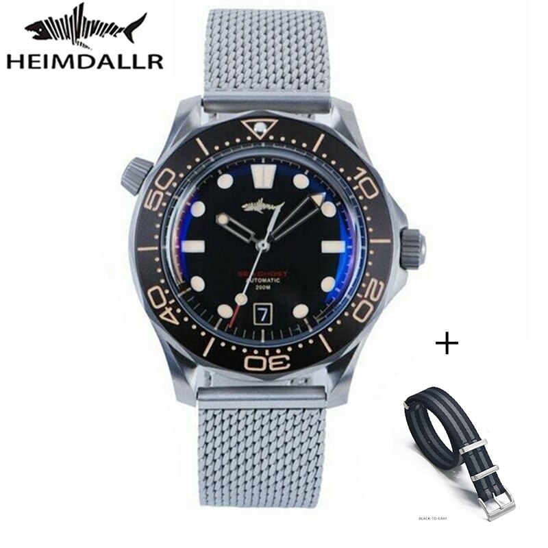 Heimdallr Watch Titanium Sea Ghost NTTD NH35 Automatic Mechanical C3 Luminous Steel Nylon White Black Dial 200M Dive Watches Men