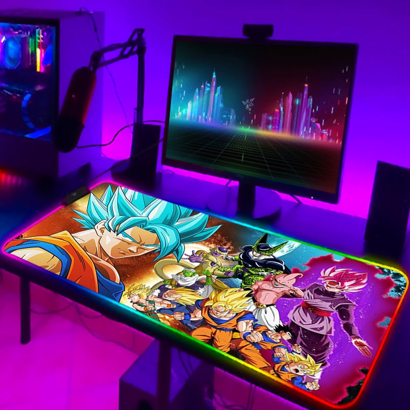 RGB Mouse Pad DBZ Dragonball Gaming Desk Accessories Anime Carpet Deskmat Keyboard Mat LED Mousepad Laptops Pads Pc Cartoon Mats