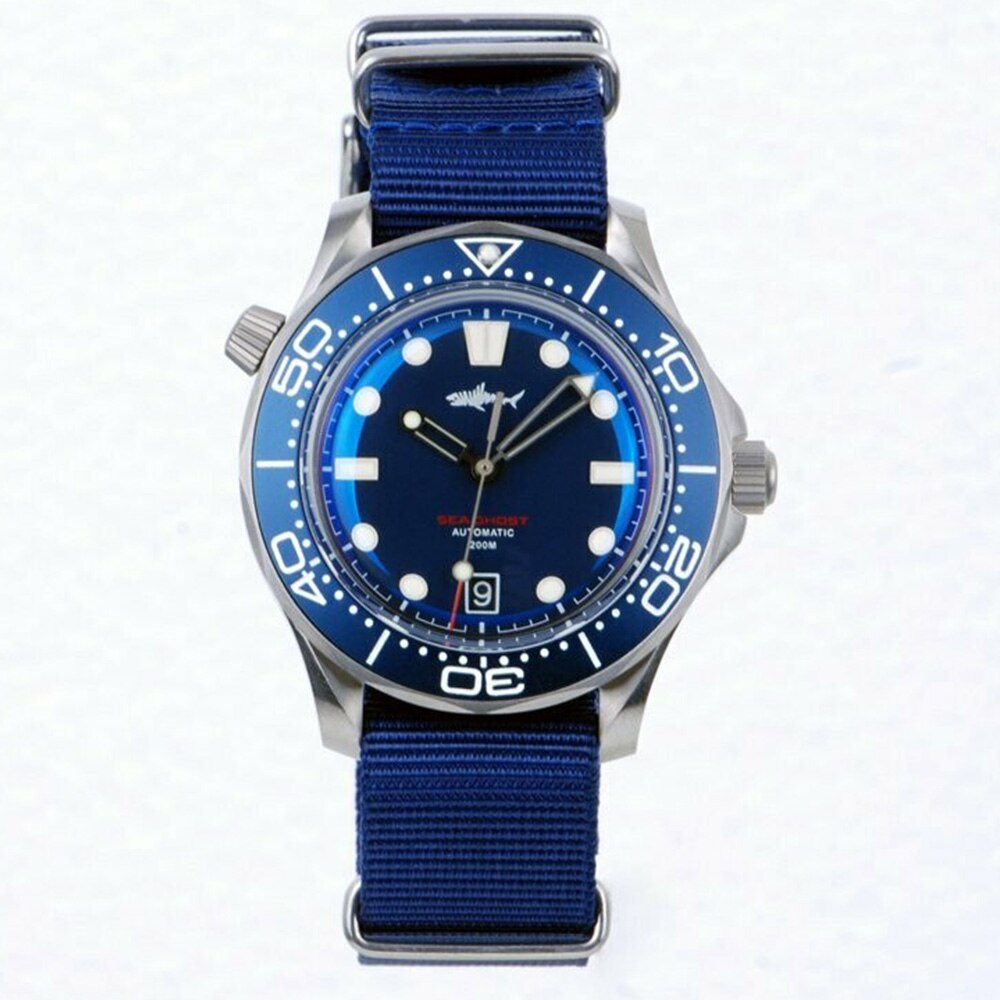 Heimdallr Watch Titanium Sea Ghost NTTD NH35 Automatic Mechanical C3 Luminous Steel Nylon White Black Dial 200M Dive Watches Men