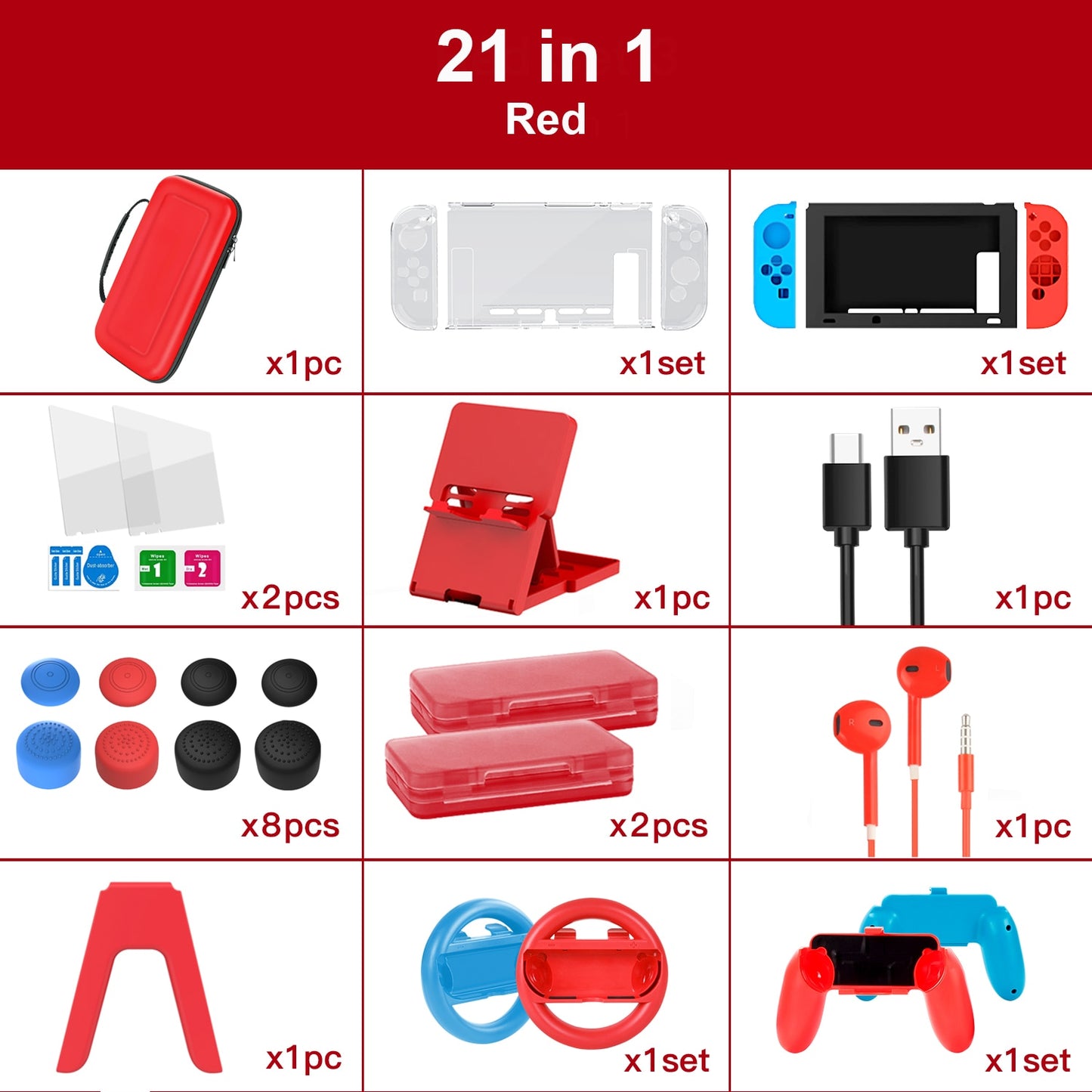 Game Accessories Set For Nintend Switch Travel Bag Joycon Grip Protective Cover Charging Dock Cable Screen Protector Card Box