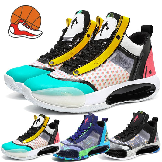 high-top basketball shoes wear-resistant non-slip basketball sneakers high-elastic contrast color lace-up sneakers