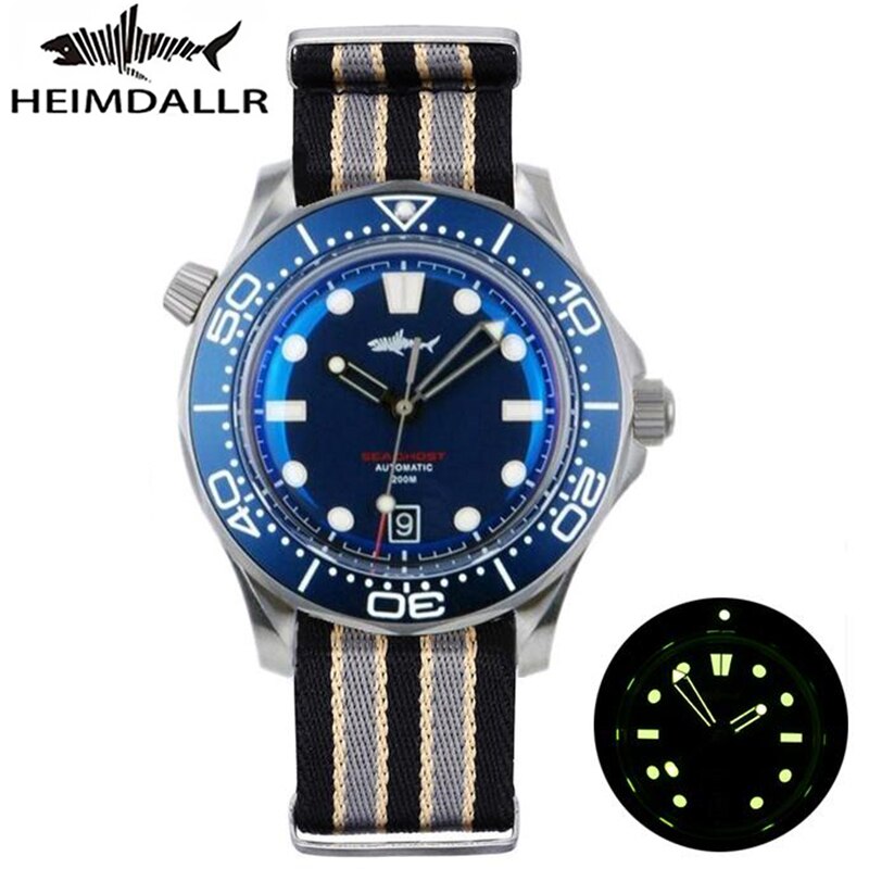 Heimdallr Watch Titanium Sea Ghost NTTD NH35 Automatic Mechanical C3 Luminous Steel Nylon White Black Dial 200M Dive Watches Men