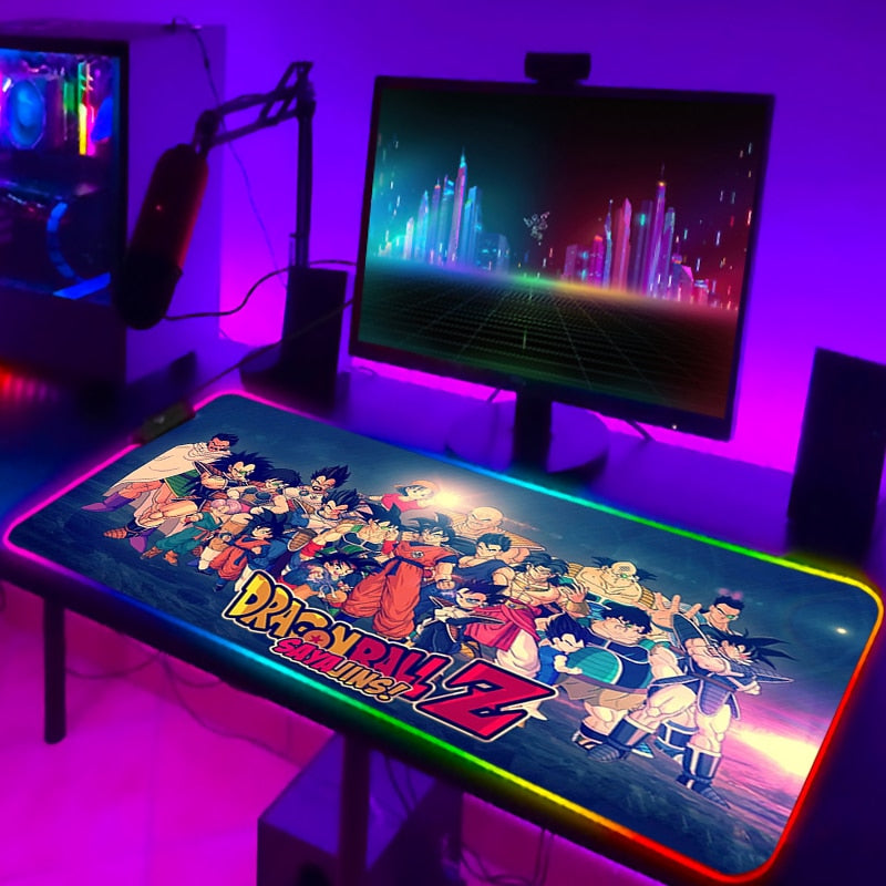 RGB Mouse Pad DBZ Dragonball Gaming Desk Accessories Anime Carpet Deskmat Keyboard Mat LED Mousepad Laptops Pads Pc Cartoon Mats