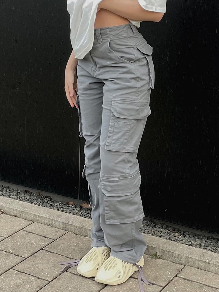 Vintage Cargo Pants  Baggy Jeans Women Fashion 90s Streetwear Pockets Wide Leg High Waist Straight Y2k Denim Trousers Overalls