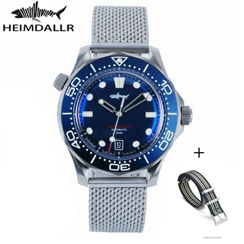 Heimdallr Watch Titanium Sea Ghost NTTD NH35 Automatic Mechanical C3 Luminous Steel Nylon White Black Dial 200M Dive Watches Men