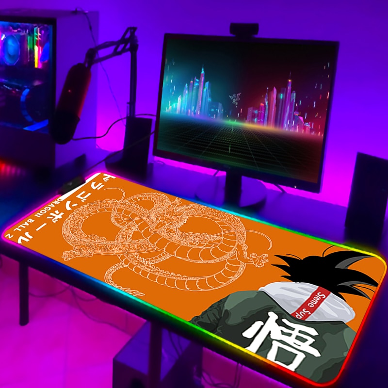 RGB Mouse Pad DBZ Dragonball Gaming Desk Accessories Anime Carpet Deskmat Keyboard Mat LED Mousepad Laptops Pads Pc Cartoon Mats