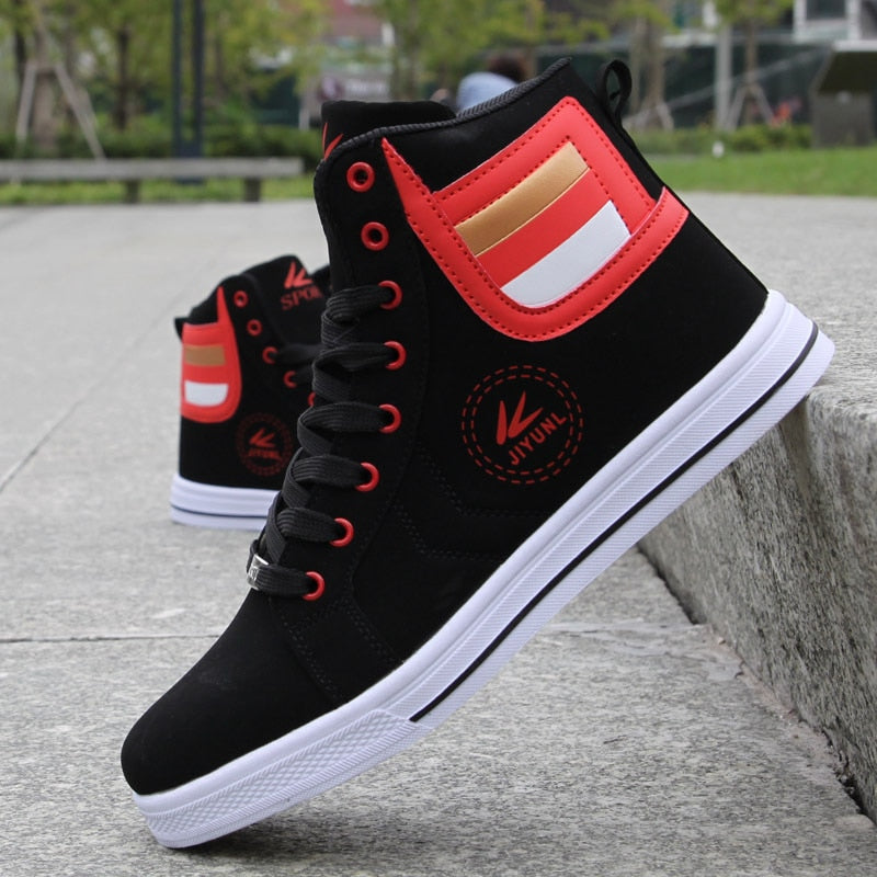 Mens Round Toe High Top Sneakers Casual Vulcanize Shoes Lace Up Skateboard Shoes Newest Style 3 Colors