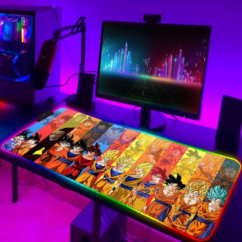 RGB Mouse Pad DBZ Dragonball Gaming Desk Accessories Anime Carpet Deskmat Keyboard Mat LED Mousepad Laptops Pads Pc Cartoon Mats