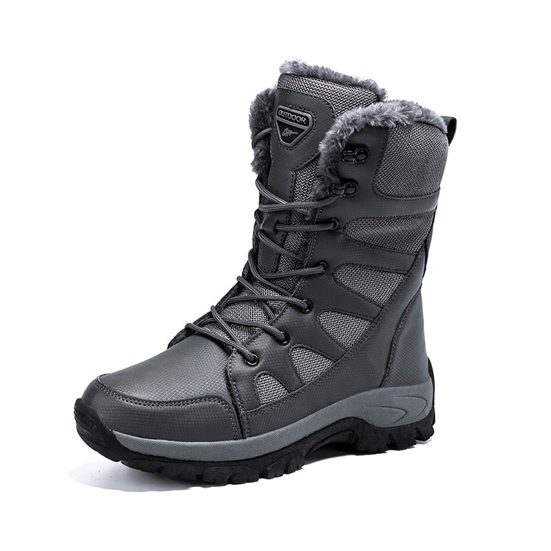 New Warm Plush Snow Boots Men Lace Up Casual High Top Men&#39;s Boots Waterproof Winter Boots Anti-Slip Ankle Boots Army Work Boots