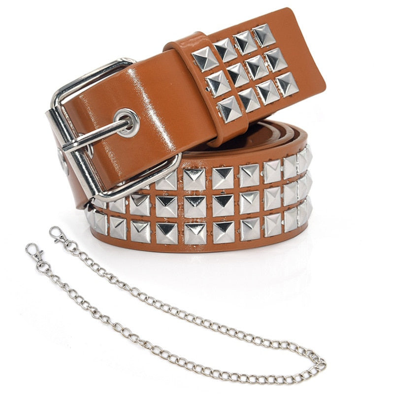 GAOKE Pyramid Fashion Rivet Belt Men&amp;Women&#39;s Studded Belt Punk Rock With Pin Buckle Hardware Jeans Designer Female Waist Belts