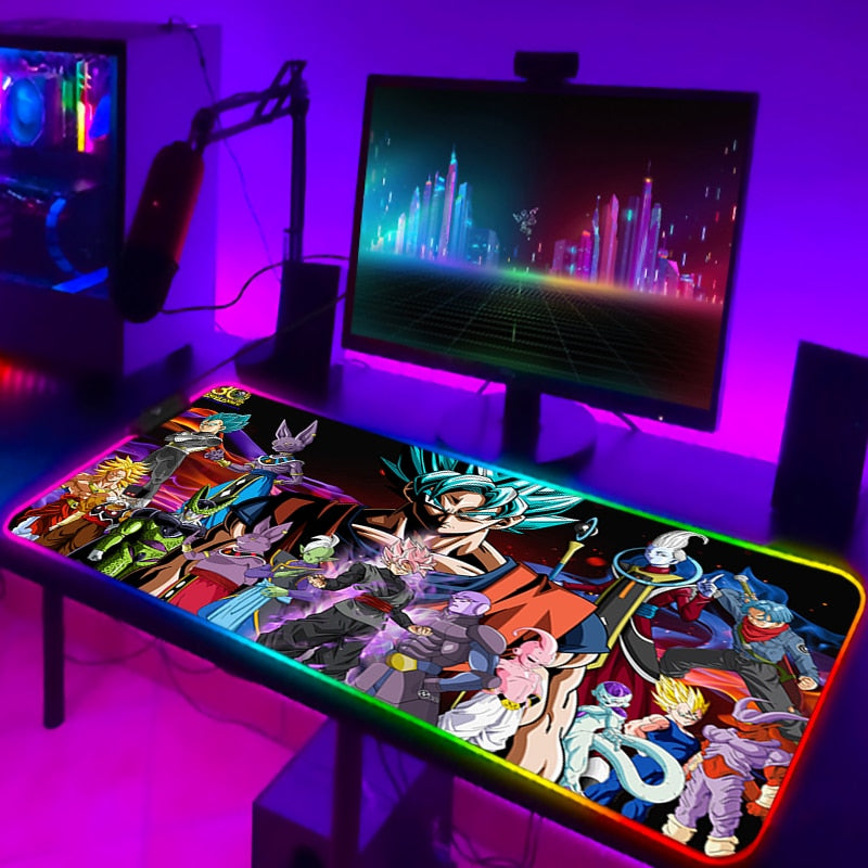 RGB Mouse Pad DBZ Dragonball Gaming Desk Accessories Anime Carpet Deskmat Keyboard Mat LED Mousepad Laptops Pads Pc Cartoon Mats