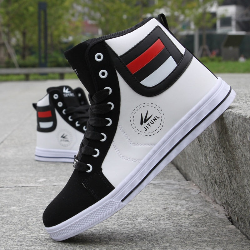 Mens Round Toe High Top Sneakers Casual Vulcanize Shoes Lace Up Skateboard Shoes Newest Style 3 Colors