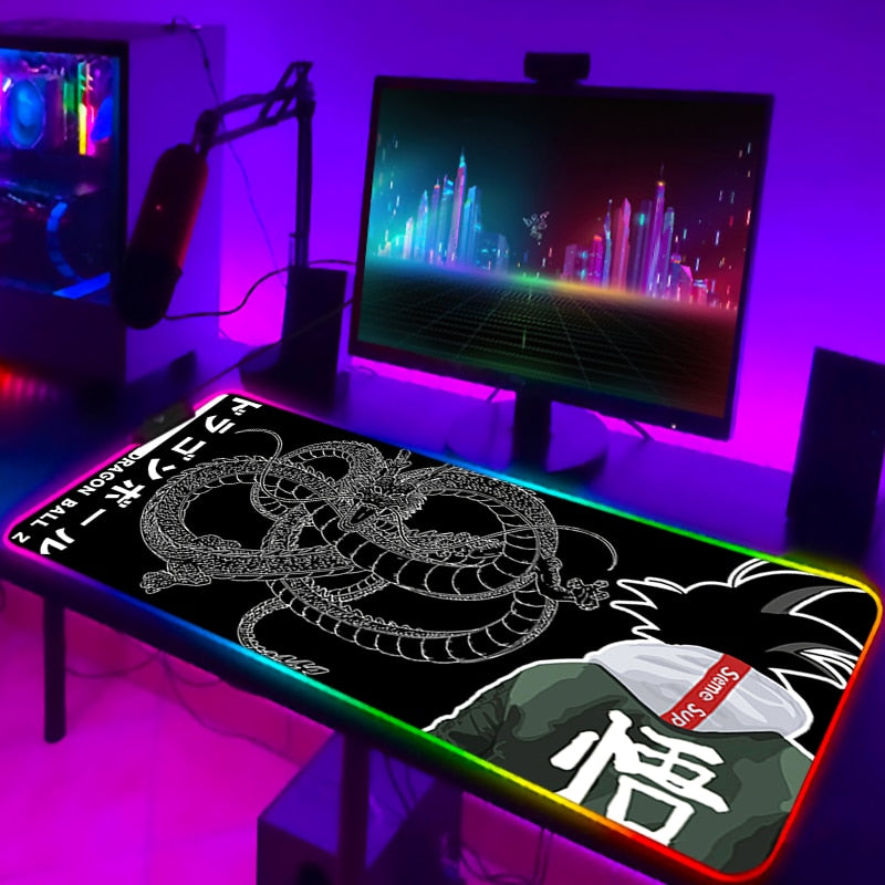 RGB Mouse Pad DBZ Dragonball Gaming Desk Accessories Anime Carpet Deskmat Keyboard Mat LED Mousepad Laptops Pads Pc Cartoon Mats