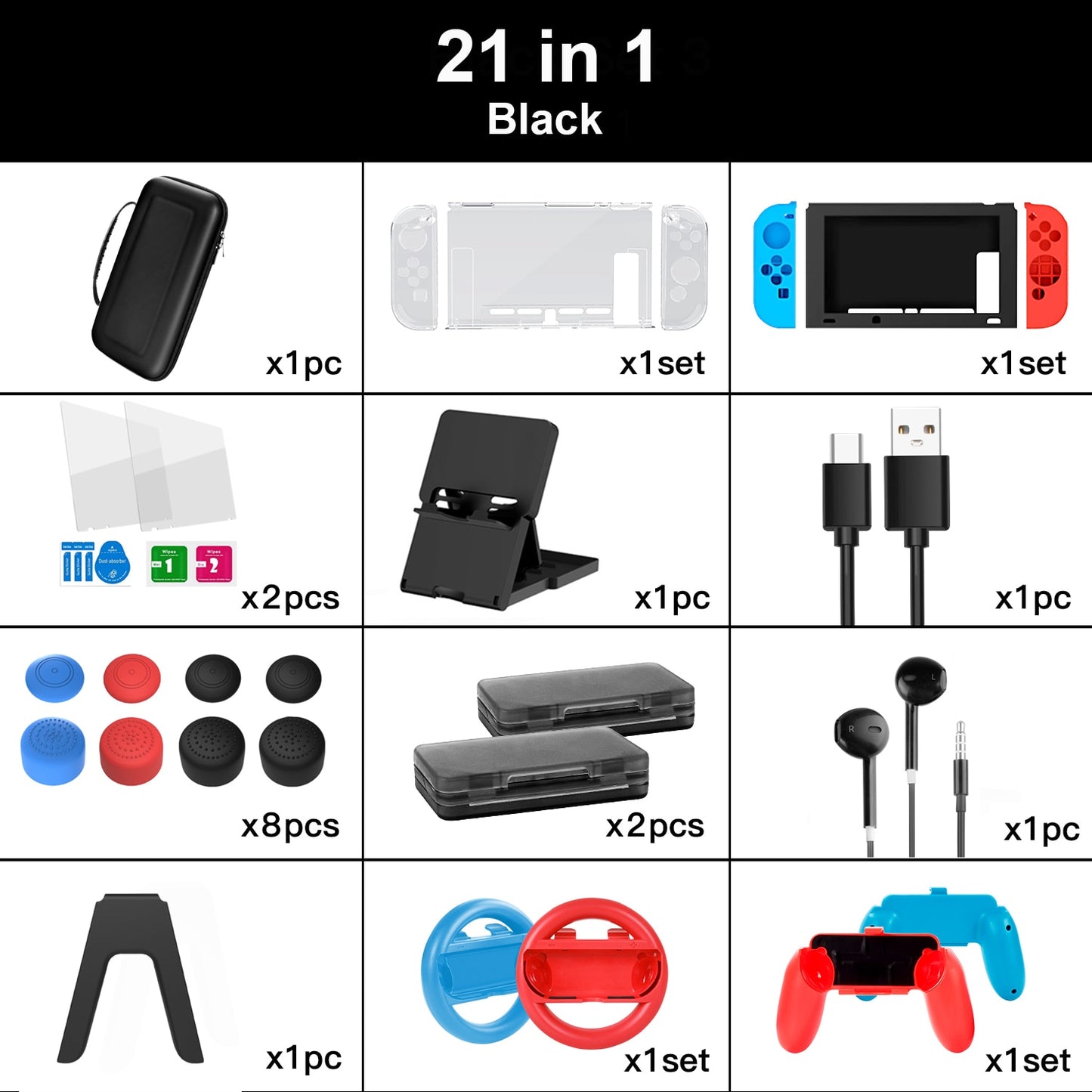 Game Accessories Set For Nintend Switch Travel Bag Joycon Grip Protective Cover Charging Dock Cable Screen Protector Card Box