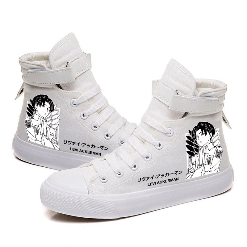 Anime Attack on Titan Levi Ackerman Printed Canvas Shoes Casual Flat Sneakers High-Top Boots