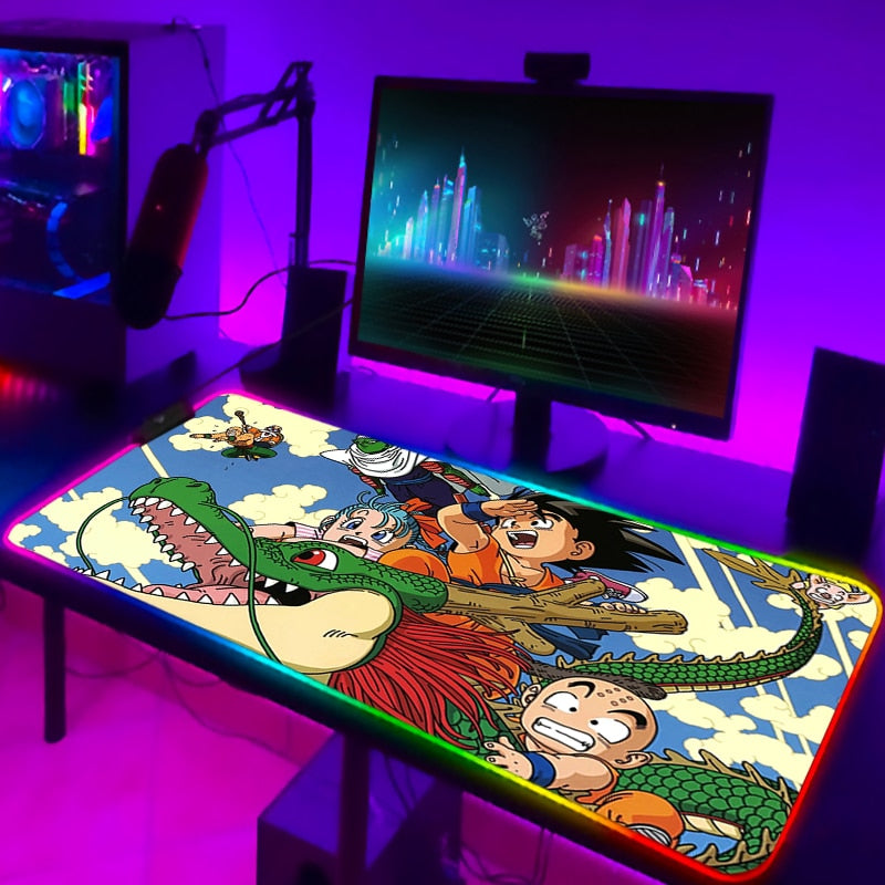 RGB Mouse Pad DBZ Dragonball Gaming Desk Accessories Anime Carpet Deskmat Keyboard Mat LED Mousepad Laptops Pads Pc Cartoon Mats