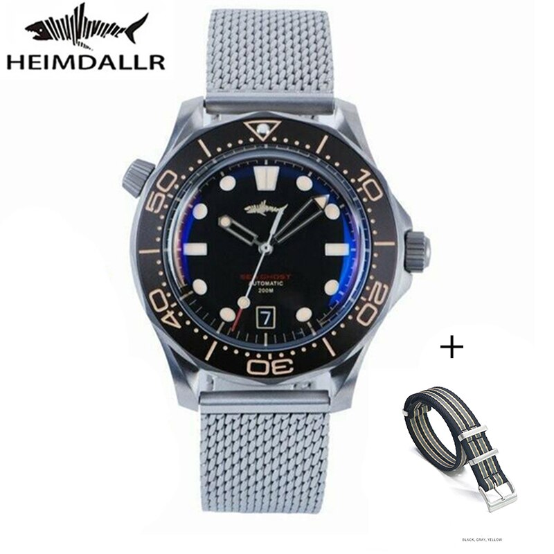 Heimdallr Watch Titanium Sea Ghost NTTD NH35 Automatic Mechanical C3 Luminous Steel Nylon White Black Dial 200M Dive Watches Men