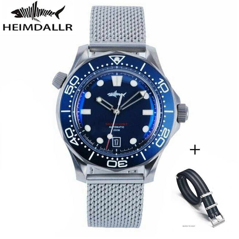 Heimdallr Watch Titanium Sea Ghost NTTD NH35 Automatic Mechanical C3 Luminous Steel Nylon White Black Dial 200M Dive Watches Men