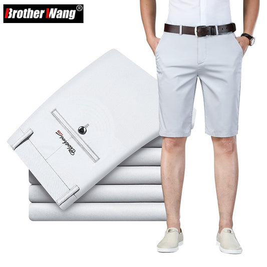 6 Color Casual Shorts Men New Straight Elastic Business Fashion Thin Short Pants Male Brand Khaki Beige Black Navy