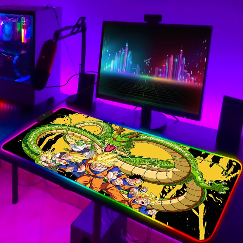 RGB Mouse Pad DBZ Dragonball Gaming Desk Accessories Anime Carpet Deskmat Keyboard Mat LED Mousepad Laptops Pads Pc Cartoon Mats