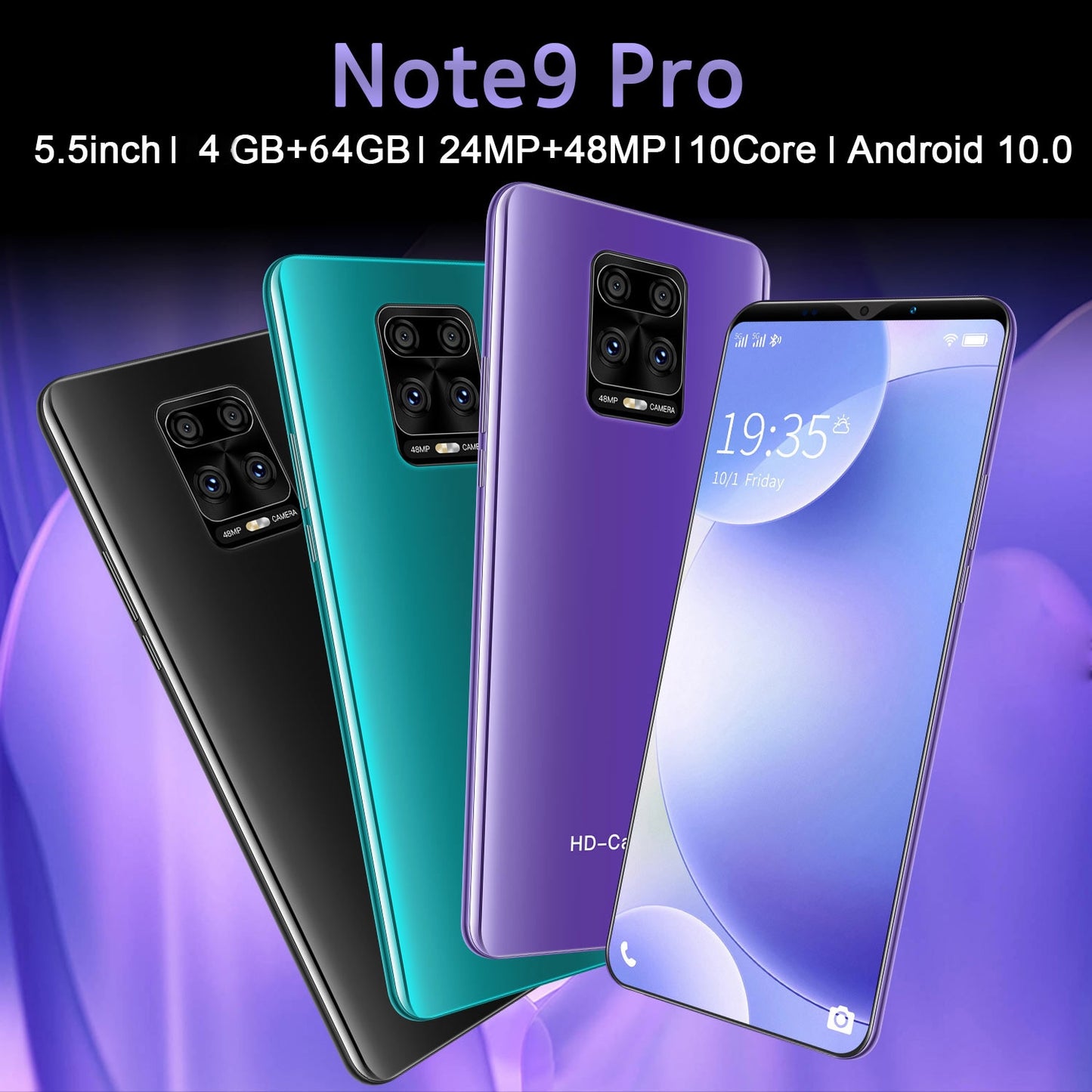 Note 9 Pro 5.5 Inch Global Version Smartphone 4GB 64GB Phone Android 10.0 Mobile Phones 4G 5G Dual Card Cell Phone Smart Phone