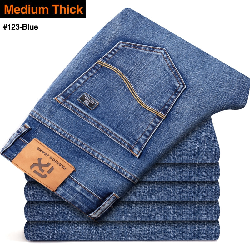 New Men&#39;s Stretch Regular Fit Jeans Business Casual Classic Style Fashion Denim Trousers Male Black Blue Gray Pants