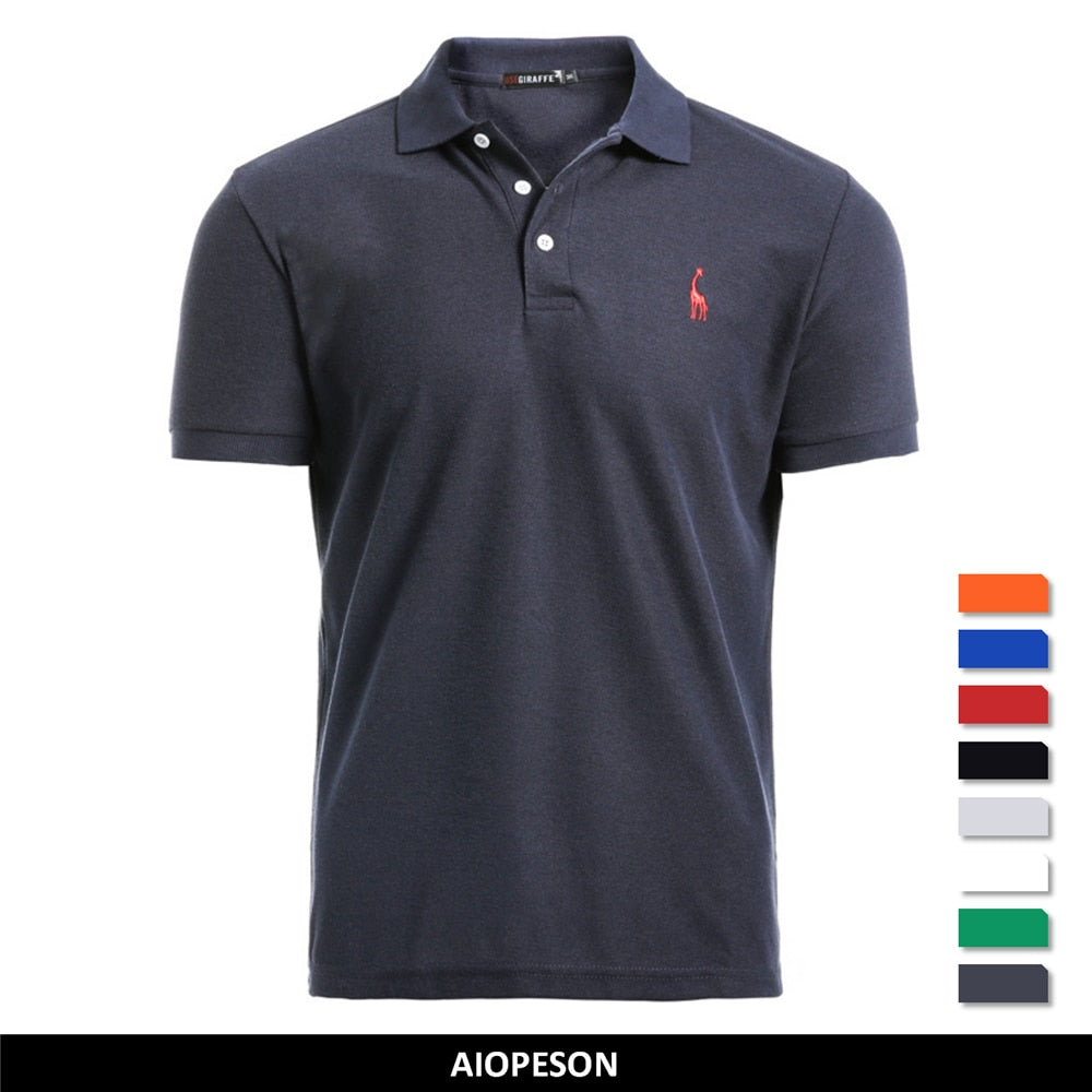 AIOPESON New Man Polo Shirt Mens Casual Deer Embroidery 35% Cotton Polo shirt Men Short Sleeve High Quantity polo men