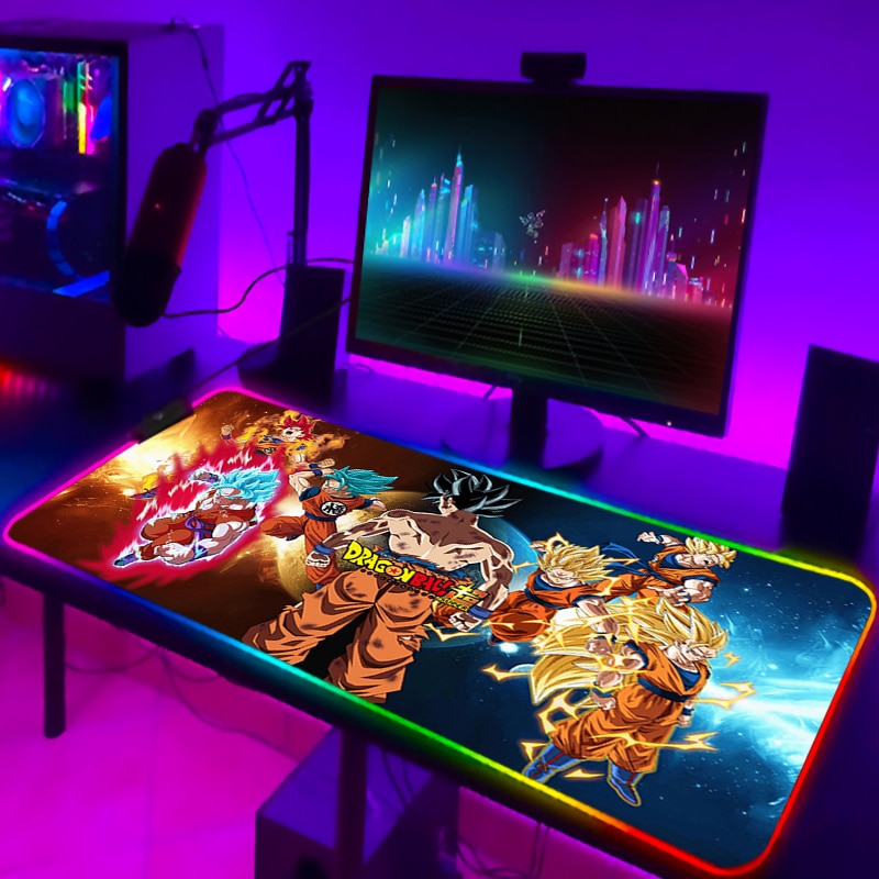 RGB Mouse Pad DBZ Dragonball Gaming Desk Accessories Anime Carpet Deskmat Keyboard Mat LED Mousepad Laptops Pads Pc Cartoon Mats